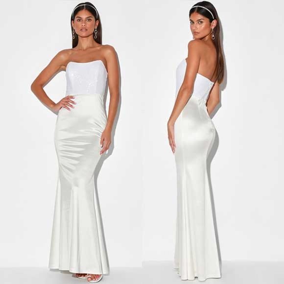 Lulus Dresses & Skirts - Lulu's White Sequin Strapless Maxi Dress S